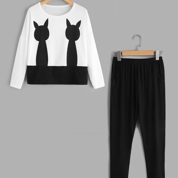 Other - set pj's pajama set cat